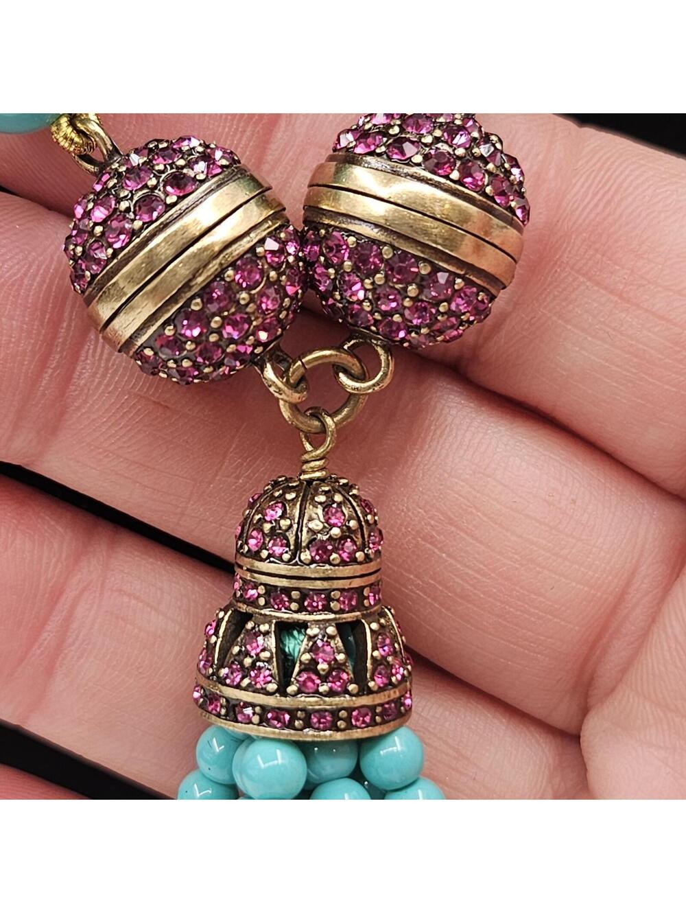 Heidi Daus Endless Possibility Turquoise Pink Crystal Convertible Tassel Necklac - Picture 5 of 9